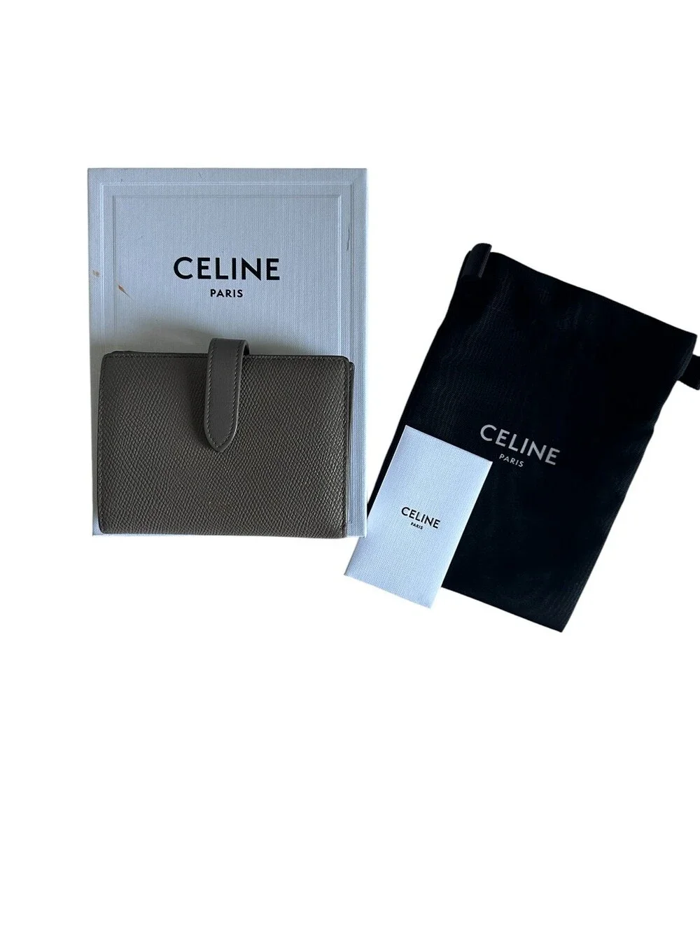 Celine Medium Strap Wallet Pebble Grained Calfskin Leather Wallet Box Dust Bag - Picture 11 of 13